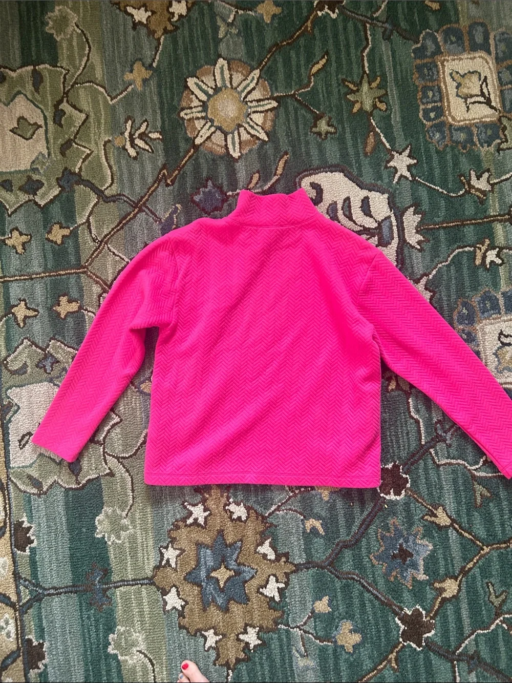 JCREW Woman’s Bright Hot Pink Mock Neck Sweater with Gold Side Snaps